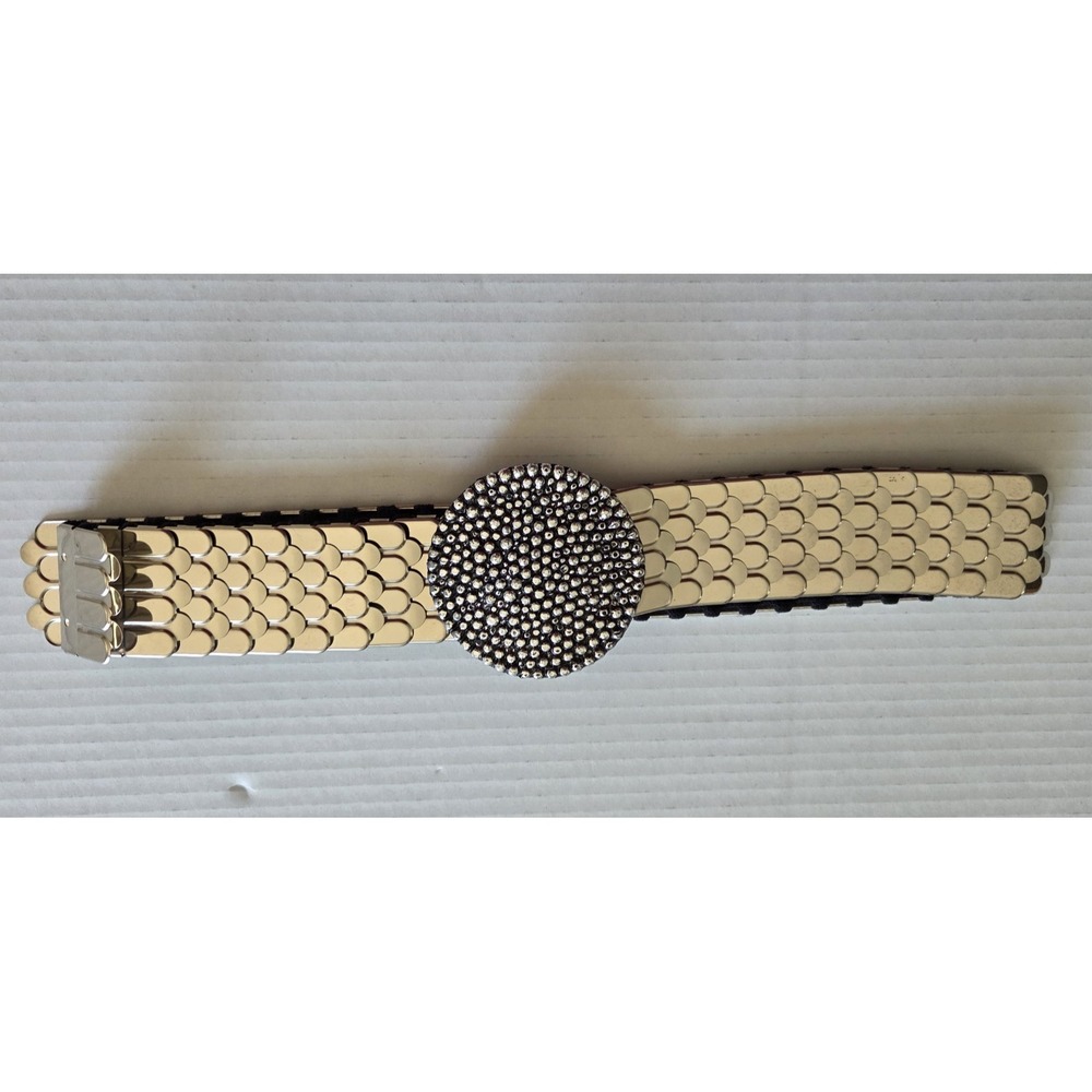 Vintage Fish Scale Black Silver Tone Stretch Belt 24" to 43" Disco Boho Festival
